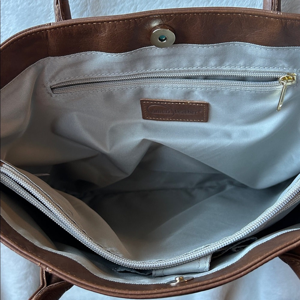 Ameri Leather Brown Leather Tote Bag - image 7